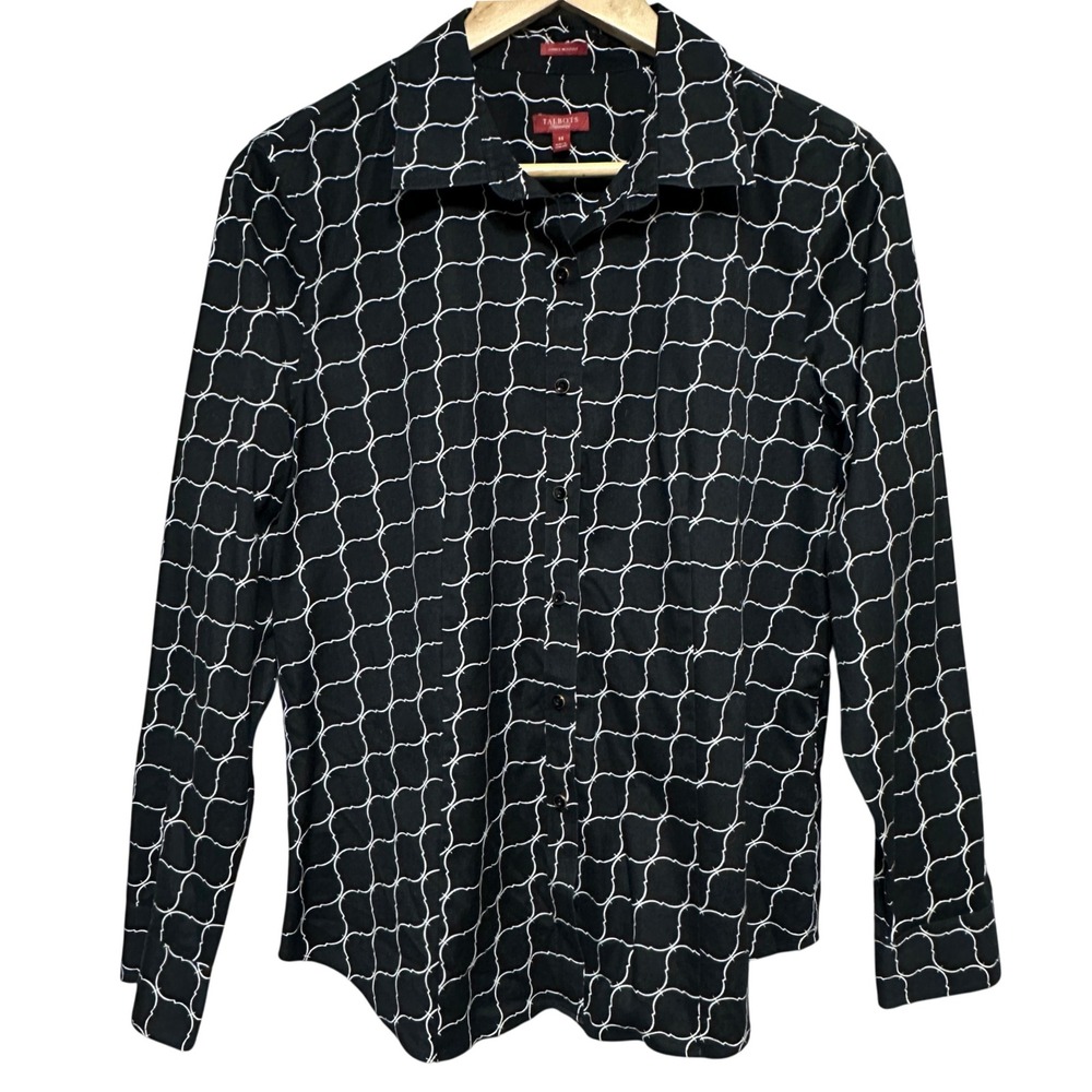 Talbots Quatrefoil Print Button Down Shirt Womens‎ 14 Wrinkle Resistant Preppy